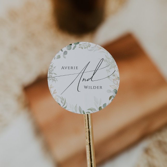 Whimsical Greenery and Gold Wedding Envelope Seals (Creator Uploaded)