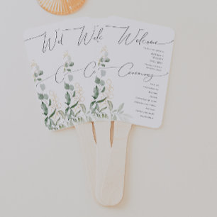 Whimsical Greenery and Gold Wedding Program Hand Fan