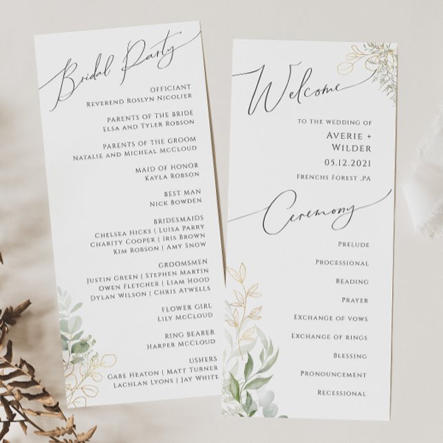 Whimsical Greenery and Gold | Wedding Program Programme (Creator Uploaded)