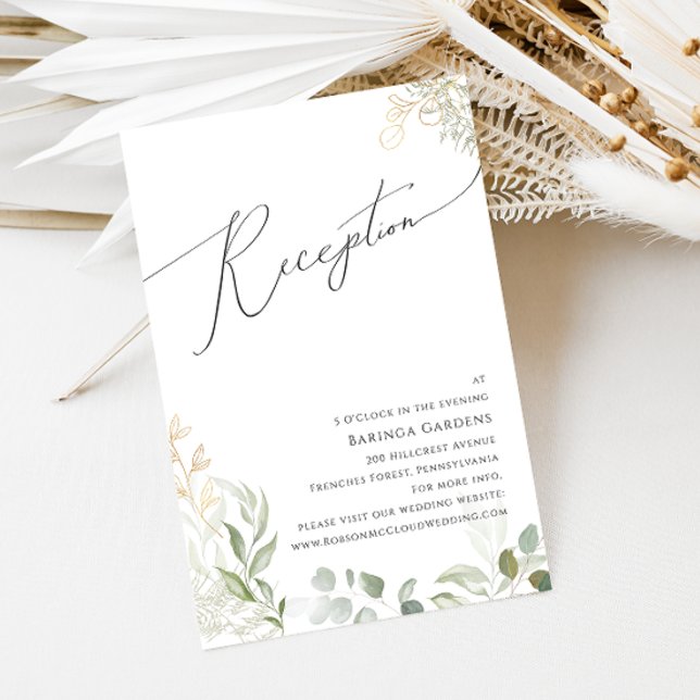 Whimsical Greenery and Gold Wedding Reception Card (Creator Uploaded)