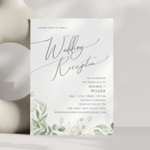 Whimsical Greenery and Gold Wedding Reception Invitation