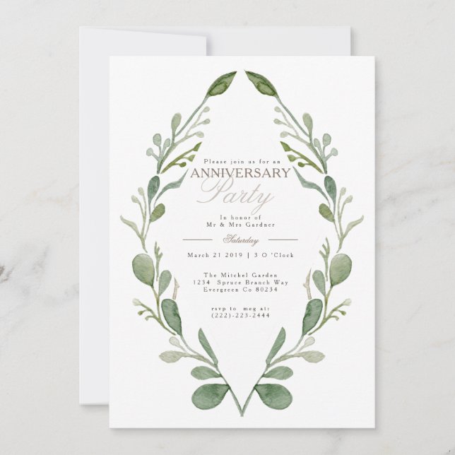 Whimsical Greenery Anniversary Party | Invite (Front)
