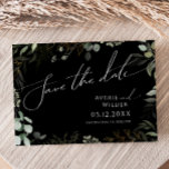 Whimsical Greenery Black and Gold Horizontal Save The Date<br><div class="desc">Step into a world of enchantment with our whimsical greenery black and gold horizontal save the date, perfect for your botanical spring boho wedding. Adorned with sage green eucalyptus and gold accents, this save the date exudes elegance and modern whimsy. Imagine strolling through a magical summer garden, surrounded by the...</div>