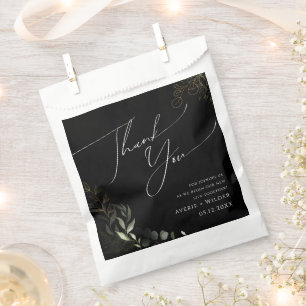 Whimsical Greenery Black and Gold   Thank You Favour Bags