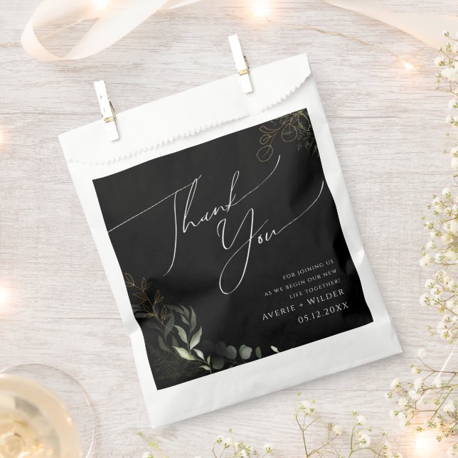 Whimsical Greenery Black and Gold | Thank You Favour Bags (Clipped)