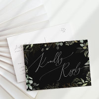 Whimsical Greenery Black and Gold Wedding RSVP