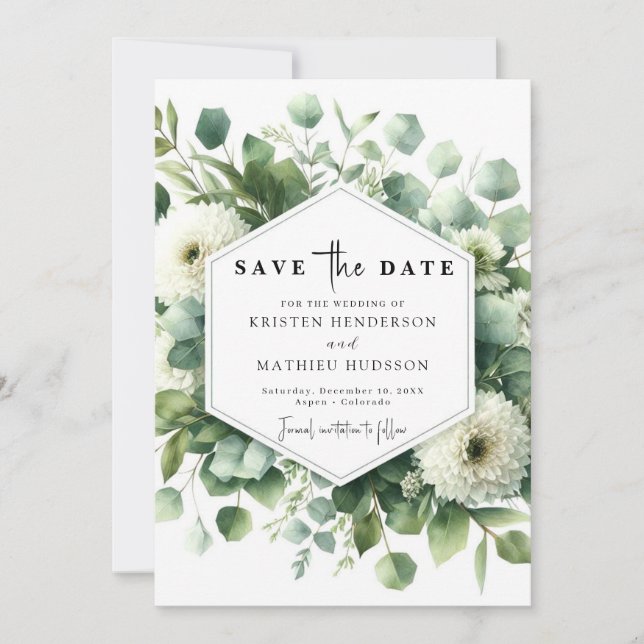 Whimsical Greenery Eucalyptus Digital Wedding Save The Date (Front)