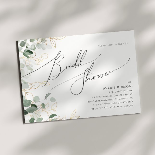 Whimsical Greenery Gold | Horizontal Bridal Shower Invitation (Creator Uploaded)
