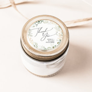 Whimsical Greenery Gold Thank You Wedding Favour Classic Round Sticker