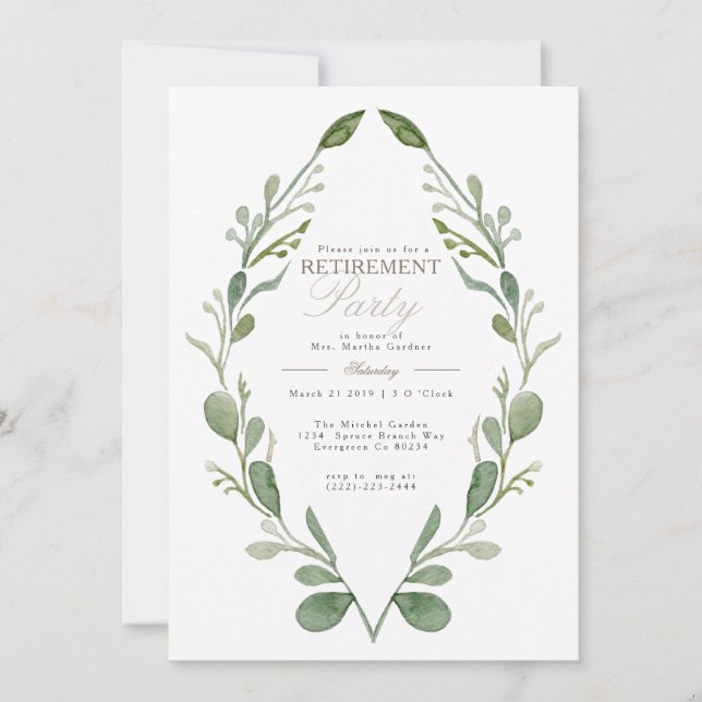 Whimsical Greenery Retirement Party | Invite (Front)