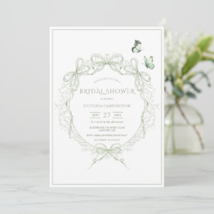 Whimsical Greenery Vintage Bows Bridal Shower Invitation