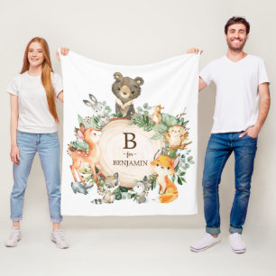 Whimsical Greenery Woodland Animals Baby Nusery Fleece Blanket