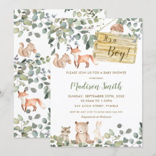 Whimsical Greenery Woodland Animals Baby Shower Invitation