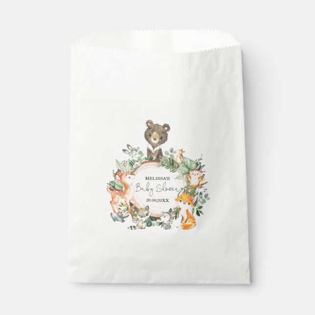 Whimsical Greenery Woodland Baby Animals Party Favour Bags (Front)