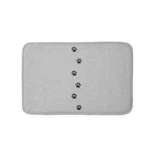 Whimsical Grey and Black Kitty Paw Print Bath Mat