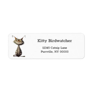 Whimsical Grey Grinning Cat Illustration Address