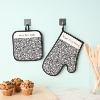 Whimsical Grey Polka Dot Doodles Pattern Oven Mitt & Pot Holder Set