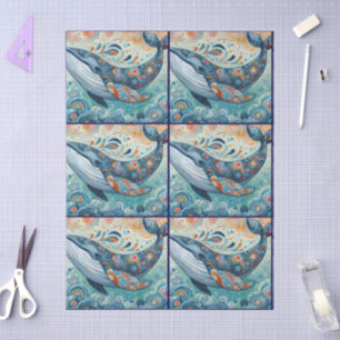 Whimsical Grey Whale Beach Coastal Decoupage Tissue Paper