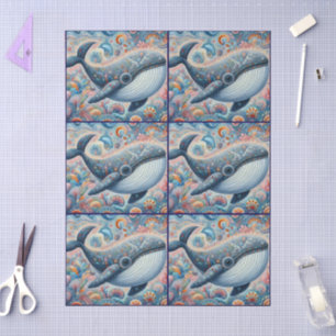 Whimsical Grey Whale Beach Coastal Decoupage Tissue Paper