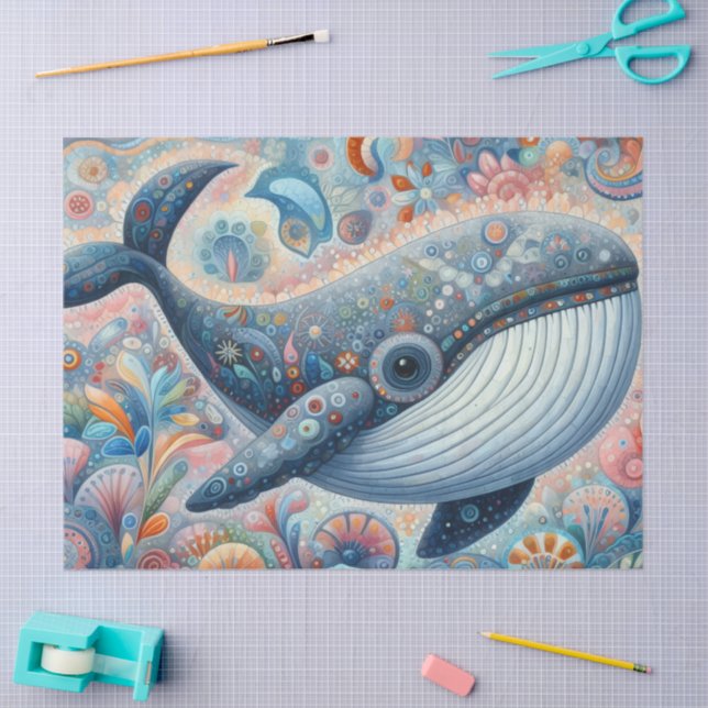 Whimsical Grey Whale Beach Coastal Decoupage  Tissue Paper (Craft)