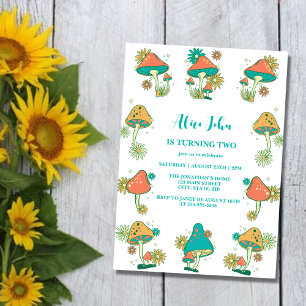 Whimsical Groovy Psychedelic Mushroom Birthday Invitation
