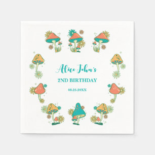 Whimsical Groovy Psychedelic Mushroom Birthday Napkin