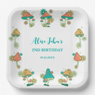 Whimsical Groovy Psychedelic Mushroom Birthday Paper Plate