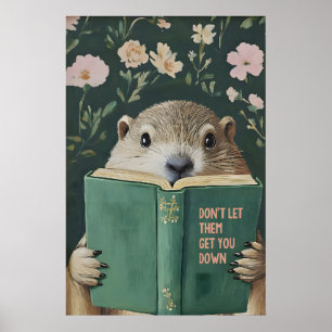 Whimsical Groundhog Reading Book Art Print
