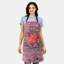 Whimsical Grunge Red Heart Charcoal Polka Dot Apro