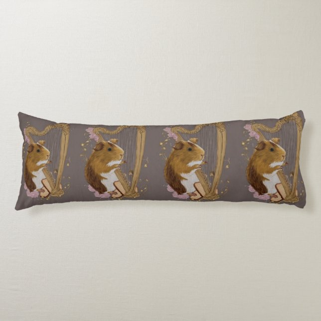 Whimsical Guinea Pig Harpist  Body Cushion (Front)