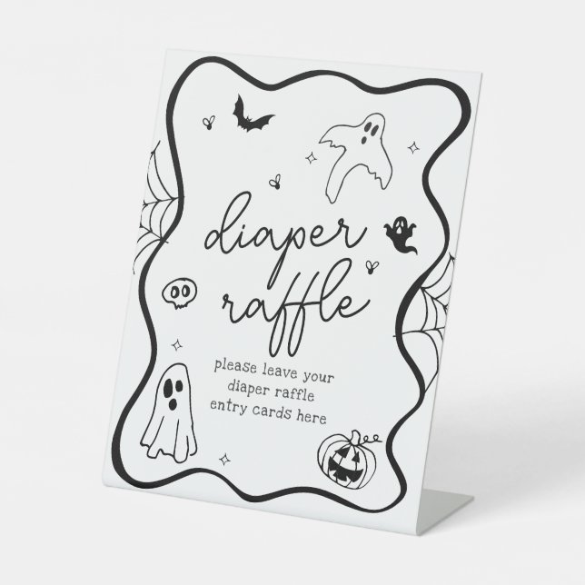 Whimsical Halloween Baby Shower Diaper Raffle Pedestal Sign (Front)