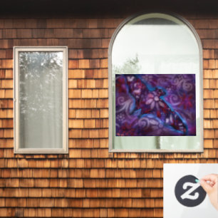 Whimsical Halloween Bat Abstract Purple Blue Window Cling