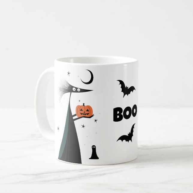 Whimsical Halloween 'BOO!' with Spooky Character  Coffee Mug (Front Left)
