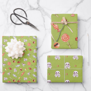 Whimsical Halloween Candy and Skulls Wrapping Paper Sheet