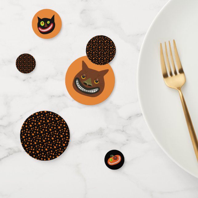 Whimsical Halloween Cats | Orange Stars Confetti (Group)