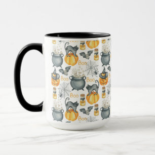 Whimsical Halloween Cauldron and Cats Pattern Mug