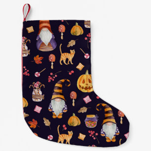 Whimsical Halloween: Gnomes & Pumpkins Small Christmas Stocking