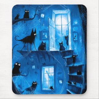 Whimsical Halloween Gothic Spooky Black Cats Mouse Mat