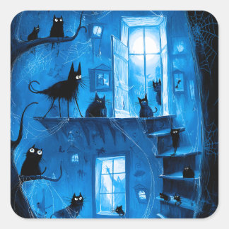 Whimsical Halloween Gothic Spooky Black Cats Square Sticker