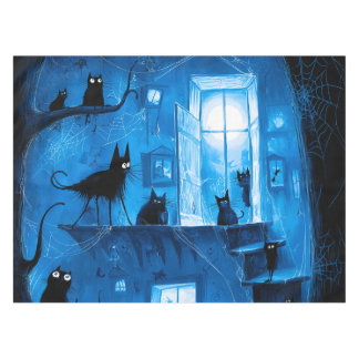 Whimsical Halloween Gothic Spooky Black Cats Tablecloth