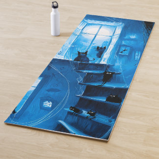 Whimsical Halloween Gothic Spooky Black Cats Yoga Mat