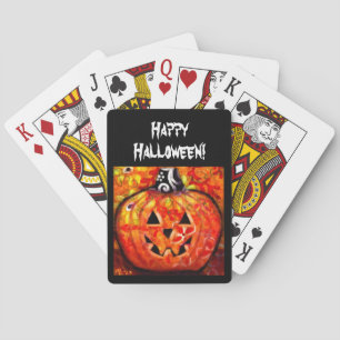 Whimsical Halloween Jack-O-Lantern Abstract Orange Playing Cards