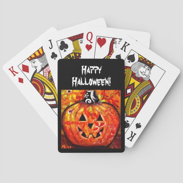 Whimsical Halloween Jack-O-Lantern Abstract Orange Playing Cards (Back)