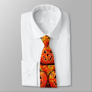 Whimsical Halloween Jack O Lantern Floral Orange Tie