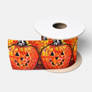 Whimsical Halloween Jack-O-Lantern Pumpkin Satin Ribbon