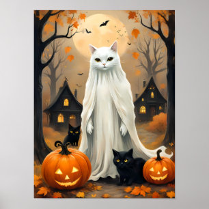 Whimsical Halloween Night – Ghostly Cat Poster