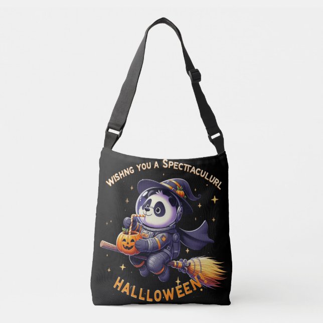 Whimsical Halloween Night: Panda Astronaut Glides  Crossbody Bag (Front)