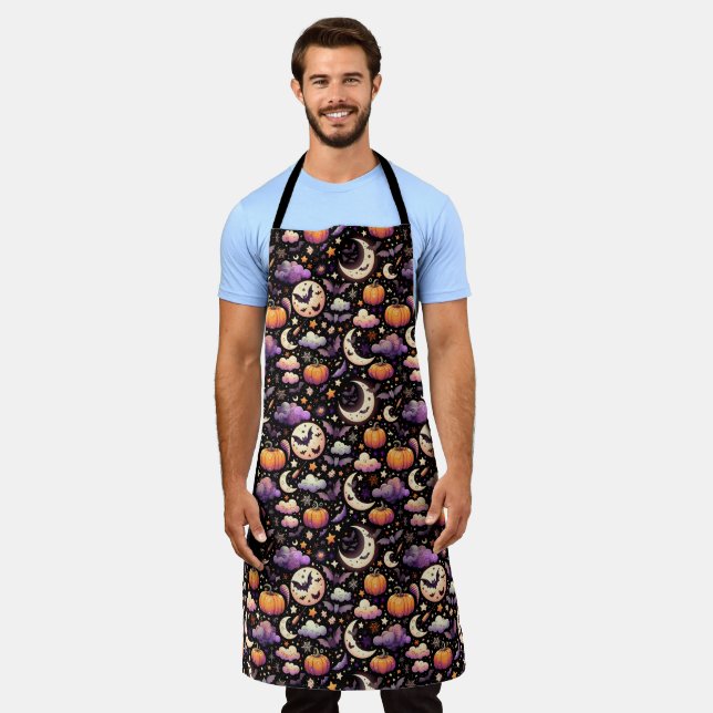 Whimsical Halloween Night Sky Pattern Apron (Worn)