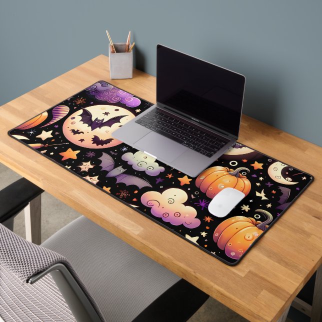 Whimsical Halloween Night Sky Pattern Desk Mat (Office 2)