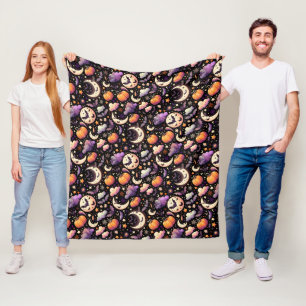 Whimsical Halloween Night Sky Pattern Fleece Blanket